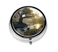 Birds and Trees - Pastillero personalizado único para 7 días AM PM con diseño de impresión completa, mini organizador de medicamentos chapado en hierro