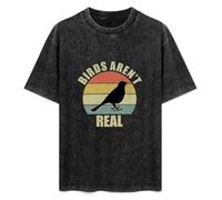 Birds Aren't Real Funny Government Conspiracy Joke Vintage T-Shirt Printed tee Graphic Top for Men Black Shirt L