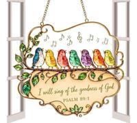 Birds & Flowers Sun Catcher - Acrylic Window Decor | Bible Verse Ornament