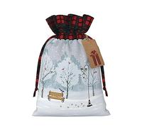 Birds in the park on a snowy day Print Drawstrings Christmas Gift Bags, Treat Candy Bags for Holiday Party Favor Supplies