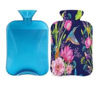 Birds Kingfisher Lotus Flowers - Botella de agua caliente con cubierta de 2 L, bolsa de agua caliente de PVC floral para calentador de manos y pies, alivio del dolor, compresa caliente y terapia de frío