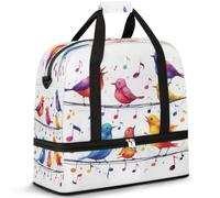 Birds Music Notes - Bolsa de viaje para mujeres y hombres, bolsa de viaje para fin de semana, plegable, húmeda, separada, 47 L, bolsa de mano para deportes, gimnasio, yoga, color, 47 L, Organizador de