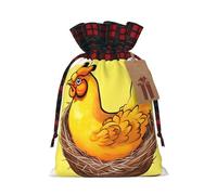 Bird's Nest - Bolsas de Navidad con cordón y estampado de pollo dorado, bolsas reutilizables para regalos, talla M