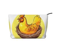 Bird's Nest Golden Chicken - Bolsa de maquillaje de pana con cremallera para uso diario y organizador de capacidad de viaje, Black, Talla única