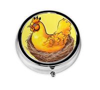 Bird's Nest - Pastillero redondo portátil para llevar con pollo dorado, cabe en el bolsillo de tu bolso, pastillero ligero de 3 compartimentos,