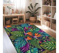 Birds of Paradise Alfombra tropical vibrante de hojas de Monstera helechos de verano verde de pelo bajo, alfombra rectangular de suelo para sala de estar, dormitorio, cocina, pasillo, decoración de 4
