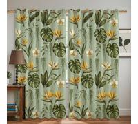 Birds of Paradise - Cortinas opacas, diseño botánico tropical, orquídeas Monstera, color verde verano, cortinas de privacidad para dormitorio, decoración de habitación de niños, 132 x 183 cm