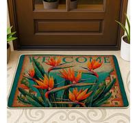 Birds of Paradise - Tapete de goma antideslizante con diseño de hojas tropicales vintage, color verde azulado, para decoración del hogar, entrada, porche, balcón, 29 x 17 pulgadas