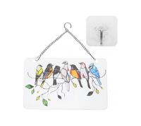 Birds On A Wire Glass Window Panel Suncatcher with Chain - Rectangular Plate 20x12.5cm for Bird Lovers Gift