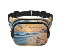 Birds on the beach - Riñonera cuadrada de doble capa con correa ajustable para actividades al aire libre, color negro, talla única, Black, Talla única