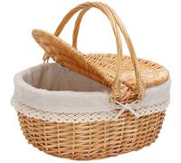 BIRDSINYARD Cesta de picnic de mimbre con tapa, cesta de mimbre con asa y forro, cesta de la compra hecha a mano de mimbre trenzada para 2 personas para picnic (sólido)