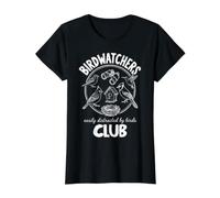 Birdwatchers Club fácilmente distraído por pájaros Vintage Camiseta gráfica económica, Mujer, Negro, XS