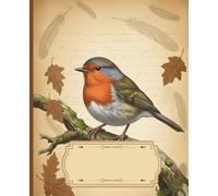 Birdy Chic - Vintage style composition notebook with robin on the cover: Wide-ruled journal • 150 pages • 7.5’’ x 9.25’’ • Glossy cover with stylish bird design