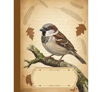 Birdy Chic - Vintage style composition notebook with sparrow on the cover - aesthetic for ornithology & nature lovers - Ideal for School, College or ... • Glossy cover with stylish bird design