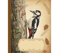 Birdy Chic - Vintage style composition notebook with woodpecker on the cover - aesthetic for ornithology & nature lovers - Ideal for School, College ... • Glossy cover with stylish bird design