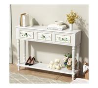 birene Mueble de Entrada de Madera Maciza, Mesa Larga Decorativa for Pasillo de Sala de Estar(White)