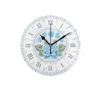 birene Reloj de Pared Reloj de Pared Redondo con Estampado de Flores Rosas, Funciona con Pilas, no Hace tictac, silencioso(Blue)