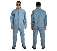 BIRJXVTO Trajes de Soldador de Piel de Vaca Trajes de Soldadura eléctrica Transpirables Anti Quemaduras Uniformes de Taller Monos ignífugos,Light Blue,L