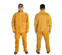 BIRJXVTO Trajes de Soldador de Piel de Vaca Trajes de Soldadura eléctrica Transpirables Anti Quemaduras Uniformes de Taller Monos ignífugos,Amarillo,XL