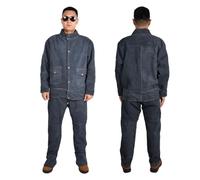 BIRJXVTO Trajes de Soldador de Piel de Vaca Trajes de Soldadura eléctrica Transpirables Anti Quemaduras Uniformes de Taller Monos ignífugos,Dark Blue,3XL