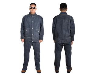 BIRJXVTO Trajes de Soldador de Piel de Vaca Trajes de Soldadura eléctrica Transpirables Anti Quemaduras Uniformes de Taller Monos ignífugos,Dark Blue,3XL