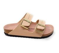 Birkenstock Arizona 1031525 - Chanclas de mujer, beige rosa, doble hebilla, suela de EVA y corcho revestido de piel, ajuste estrecho, Beige Rosa, 39 EU Stretta