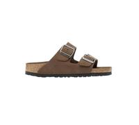 Birkenstock ARIZONA NUBUCK MARRÓN: chancla nubuck, doble hebilla, plantilla anatómica de cuero que favorece estabilidad para caminar. Suela caucho.