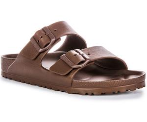 Birkenstock AZ Slide Hebilla Sandalia Eva Tira Estrecha Marrón Oscuro