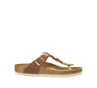 BIRKENSTOCK Chanclas de piel gras Gizeh Braided. Color Coñac