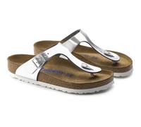 Birkenstock Classic Gizeh SFB Leather, Chanclas Mujer, Metallic Silver, 37 EU Estrecho