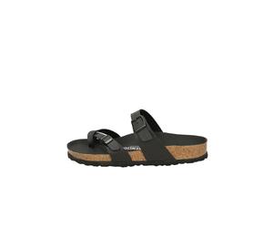 Birkenstock Mayari triple black1029171 - Chanclas negras para mujer, suela de corcho revestida de piel, ergonómicas, Negro Triples Black