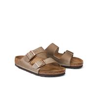 BIRKENSTOCK Mules con doble correa de piel engrasada Arizona. Color Marrón Oscuro