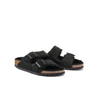 BIRKENSTOCK Mules de piel con pelo sintético Arizona Fell. Color Negro