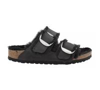 Birkenstock Sandalias unisex Arizona con hebilla grande de piel de oveja aceitada, color negro, talla 7, Black, 39 EU