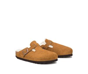 BIRKENSTOCK Zuecos forrados de ante Boston Sherling. Color camel