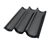 Birkmann 331006 - Molde perforado para baguette de acero al carbono para 3 baguettes con revestimiento antiadherente e idea de recetas