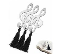 BIRLOZA 3 Pcs Marcadores de Libros de Acero Inoxidable con Notas Musicales y Borla para Graduación (Negro)
