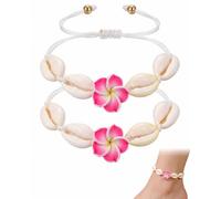 BIRLOZA Tobillera de Estilo Hawaiano con Conchas para Mujer, Hecha a Mano y Ajustable, Joyería de Playa(2 PCS)