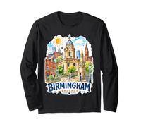 Birmingham Inglaterra Skyline Lindo Recuerdo de Viaje Europa Manga Larga