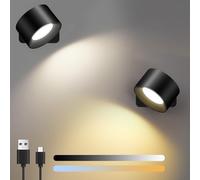 Birnetek Aplique Pared Interior 2 Pcs, LED Lampara Pared con Batería, Lampara de Pared Sin Cable Atenuable, Control Táctil, Para Dormitorio Escaleras Baño Sala de Estar (Negro)