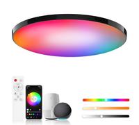 Birnetek® Lampara Techo LED 30W, Plafon RGB Redondo Regulable, 2700K-6500K, 2200LM, Compatible con Alexa, Control APP, Mando a Distancia, para Dormitorio, Salon, Cocina, Negro