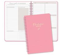 BIROYAL Agenda hebdomadaire non daté - formato A5 - Agenda hebdomadaire avec liste de choses à faire, grand champ de notes - 52 feuilles en francés - Classeur à anneaux avec couverture de - rosa
