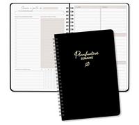 Biroyal Agenda semanal sin fecha, formato A5, con lista de tareas, gran área para notas, 52 hojas en francés, tapa dura, color negro