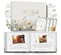 BIROYAL Libro de visitas para bodas y más de 550 pegatinas para bodas, 104 páginas, libro de visitas en blanco, 24 x 19 cm, tapa dura, libro de visitas con título dorado, álbum de bodas para bodas