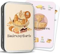 BIROYAL Tarjetas para hornear con 40 tarjetas en 5 categorías: regalo para hornear con lata de metal, tarjetas de recetas con ilustraciones y explicaciones, juego de cartas en lugar de libro para