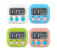 Birshe 4 Piezas Temporizador de Cocina Reloj Temporizador Cocina Digital Timer Cocina con Alarma Fuerte y Pantalla LCD Grande, Respaldo Magnético, Soporte Plegable para Estudiar, Trabajar, Cocina