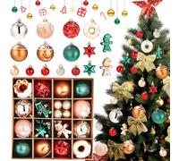Birshe Bolas de Navidad,42 Piezas Decoraciones de Navidad de Plástico Juego de Bolas de Navidad Decoración Navidad Plástico Decoraciones para el Árbol de Navidad,Rojo,Verde,Dorado Fiesta de Navidad
