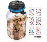 Birshe Hucha de 1,8 l, hucha para niños, monedas, hucha digital, dinero en efectivo, para niños y adultos, con candado y simpáticos adhesivos, pantalla LCD y gran capacidad