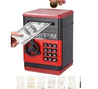 Birshe Hucha Electronica con Contraseña - Caja Fuerte para Niños, Cajero Automatico Mini Money Bank, Caja para Ahorrar Dinero con Bonitas Pegatinas, Smart Locks Voice Prompt Rojinegro