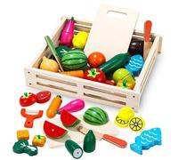 Birshe Juguetes de Cocina de Madera para niños, Juego de Cortar Frutas y Verduras para Juego de Rol Frutas y Verduras Juguetes Montessori Niños, Accesorios Cocina para Niños para Niños Niñas de 3 años